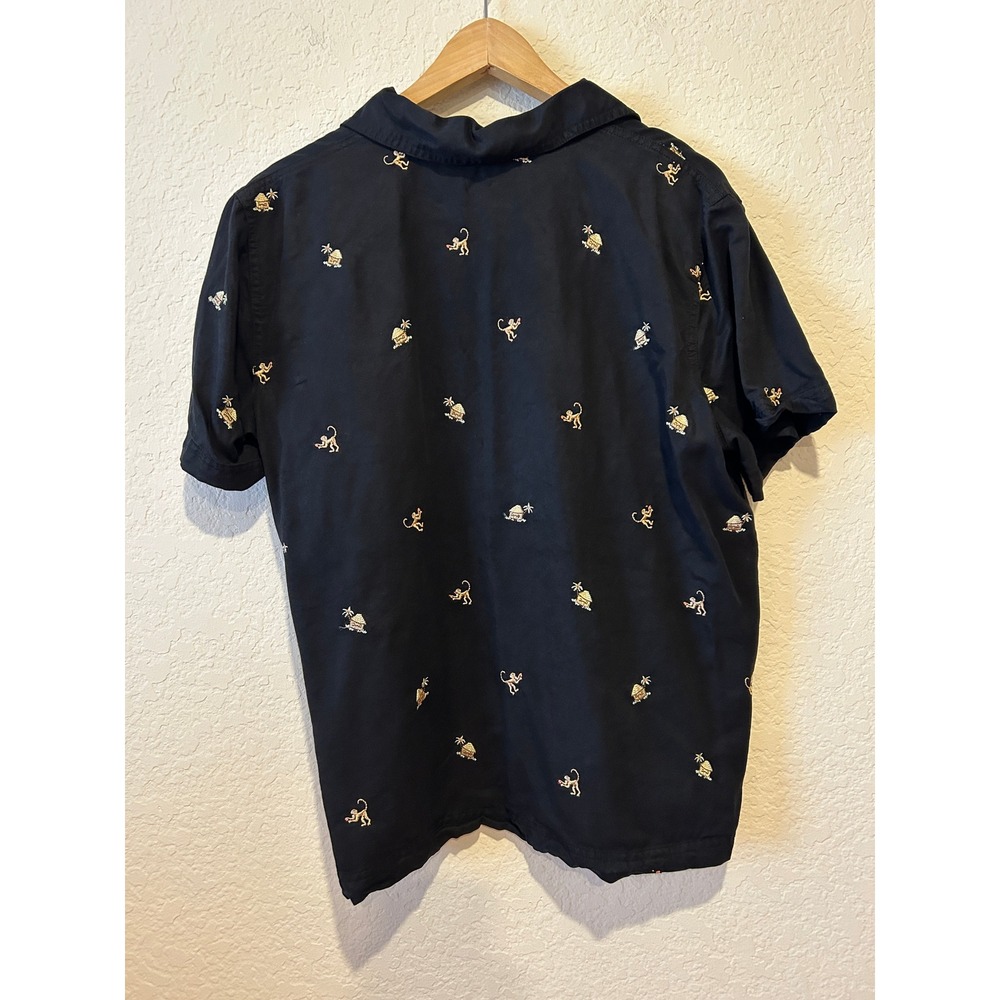 Vintage AKS Shirt XL All Over Embroidered Monkey Tiki Hut Black Tencel Button Up - Picture 6 of 12